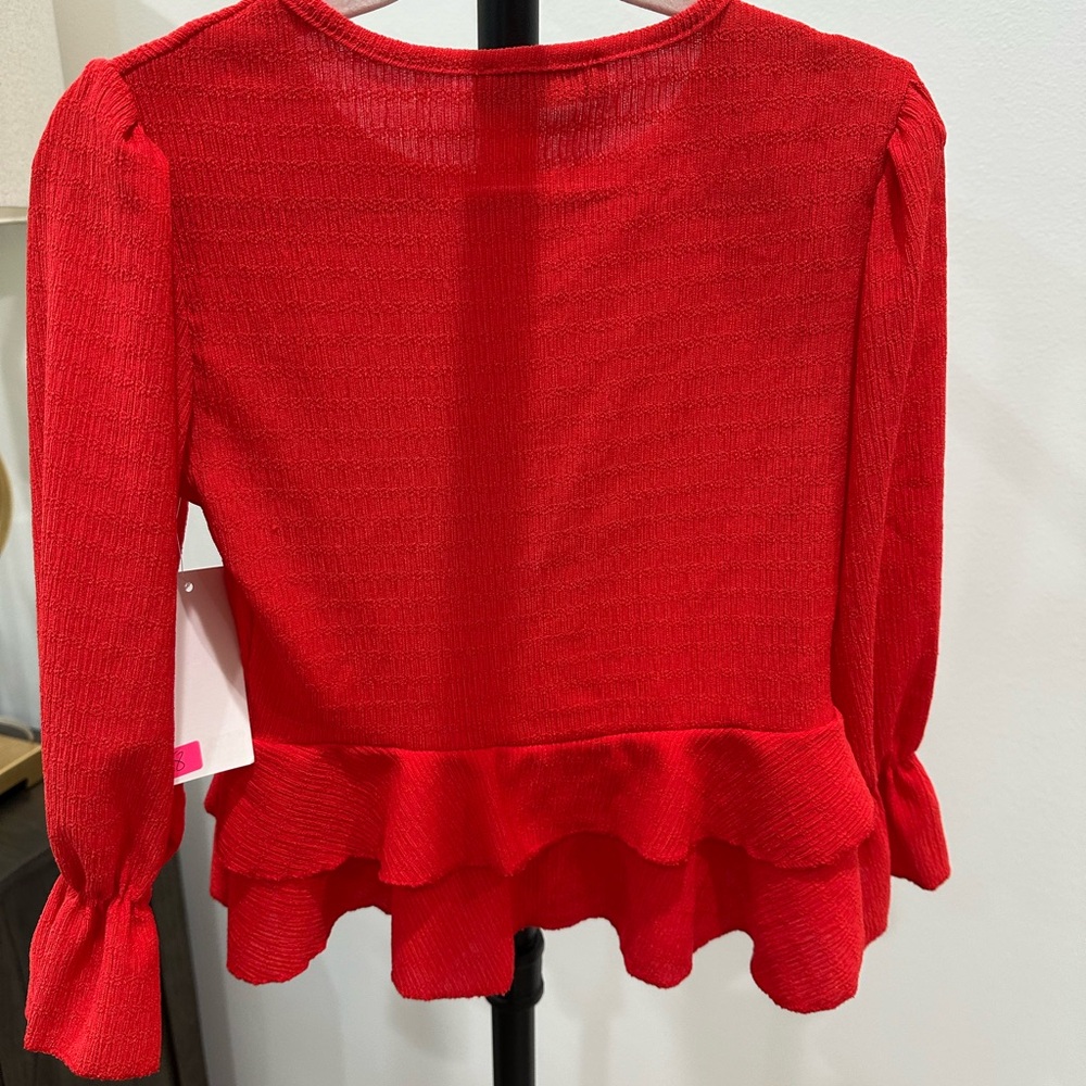Red Ruffled Long Sleeve Top - Picture 4 of 4